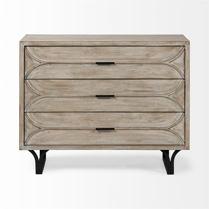 Maklaine Wood 3-Drawers Accent Cabinet in Light Brown