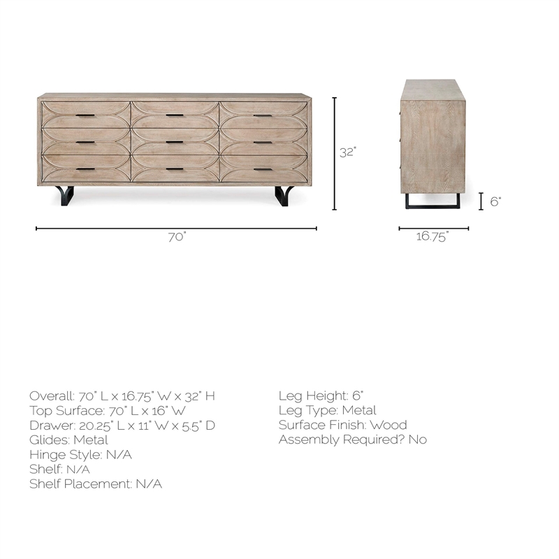 Maklaine Wood 9 Drawer Sideboard in Black and Brown