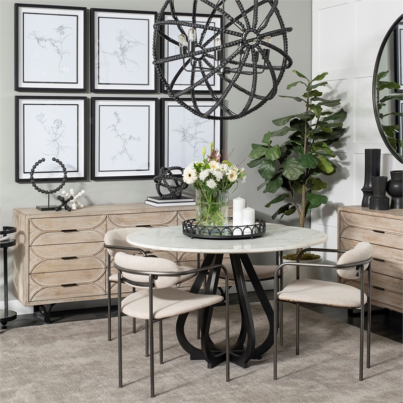 Maklaine Wood 9 Drawer Sideboard in Black and Brown