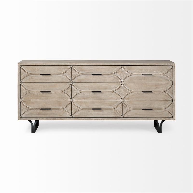 Maklaine Wood 9 Drawer Sideboard in Black and Brown