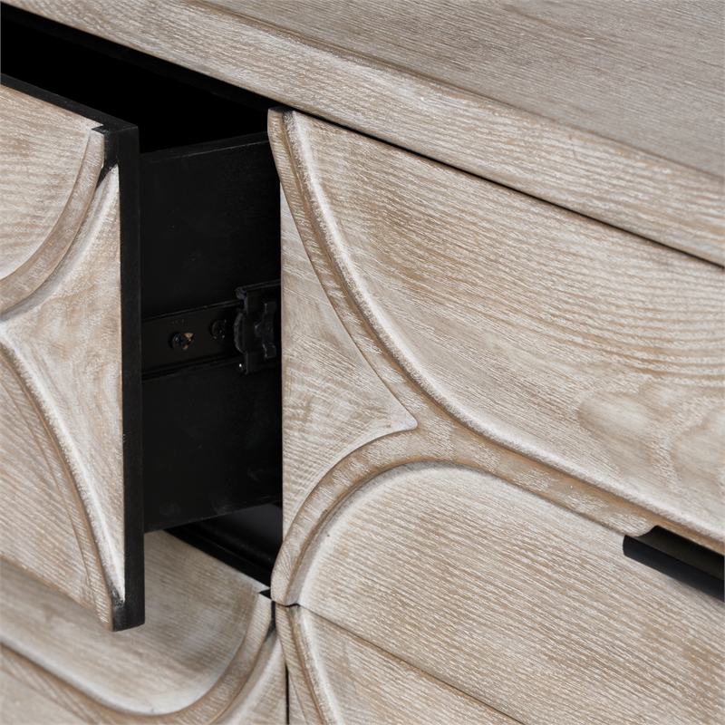 Maklaine Wood 9 Drawer Sideboard in Black and Brown