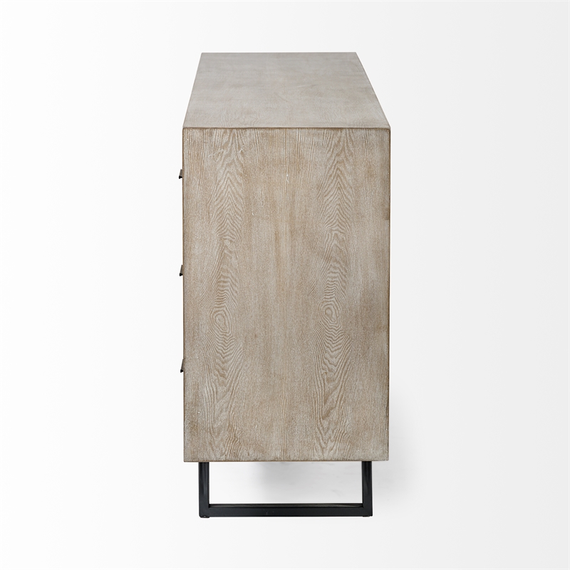 Maklaine Wood 9 Drawer Sideboard in Black and Brown