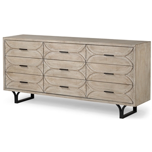 Maklaine Wood 9 Drawer Sideboard in Black and Brown