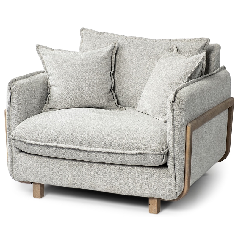 Maklaine Frost Fabric Wood Frame Arm Chair in Gray and Brown