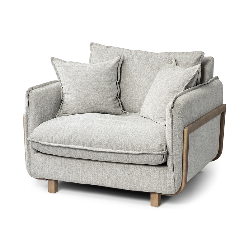 Maklaine Frost Fabric Wood Frame Arm Chair in Gray and Brown