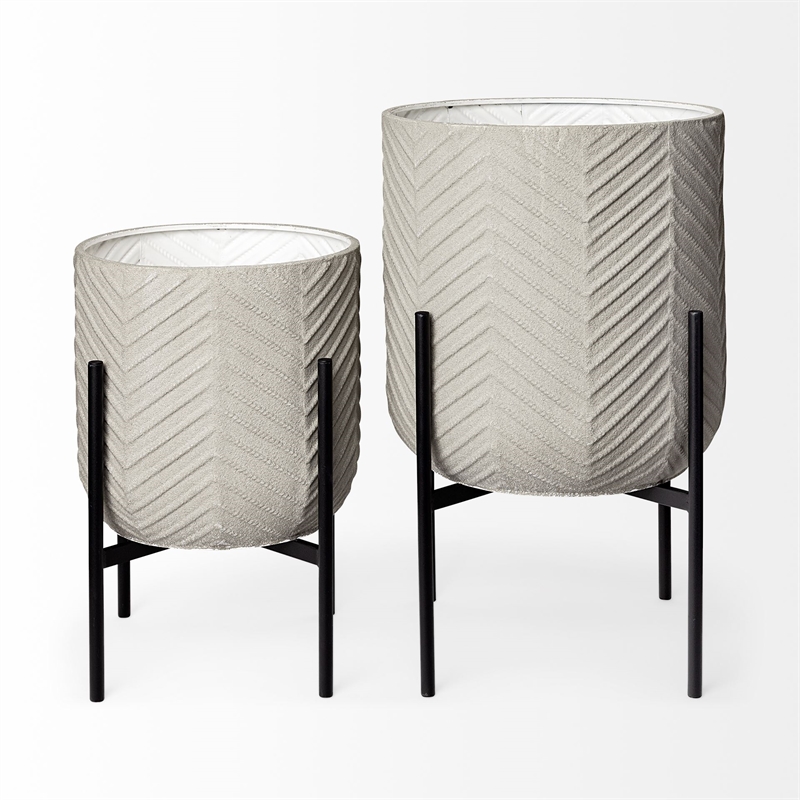 Maklaine Metal Plant Stands in Eggshell White (Set of 2)