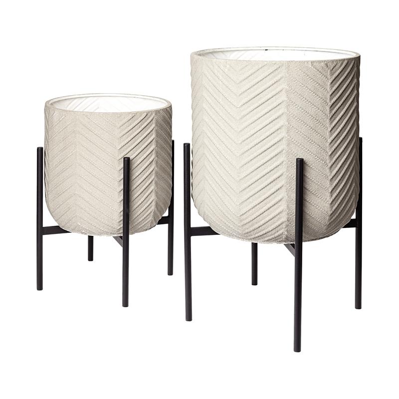 Maklaine Metal Plant Stands in Eggshell White (Set of 2)