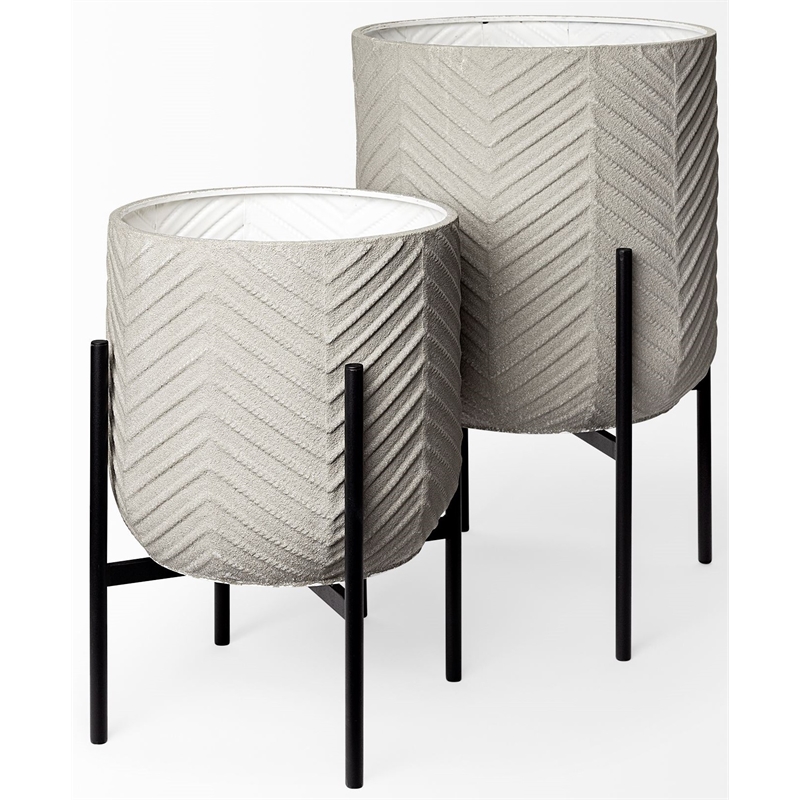 Maklaine Metal Plant Stands in Eggshell White (Set of 2)