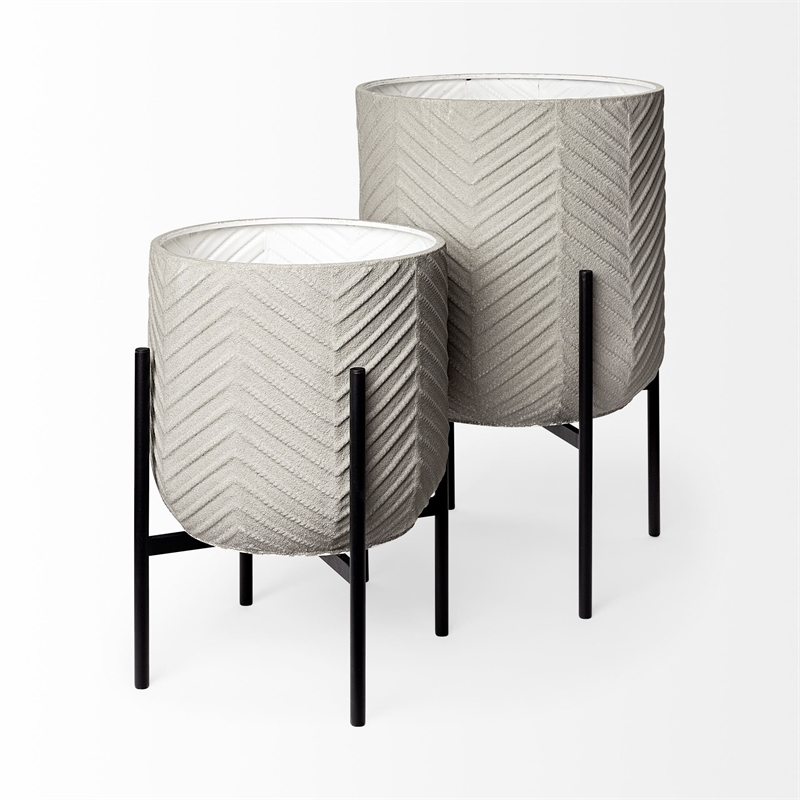 Maklaine Metal Plant Stands in Eggshell White (Set of 2)