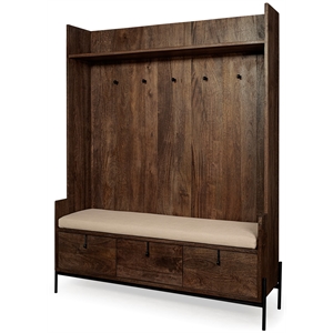Maklaine Wood Seated Hall Tree with Storage in Brown