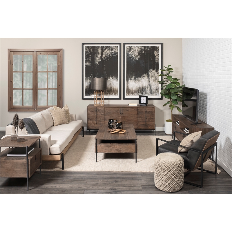 Maklaine Metal Accent Cabinet Sideboard in Brown and Black
