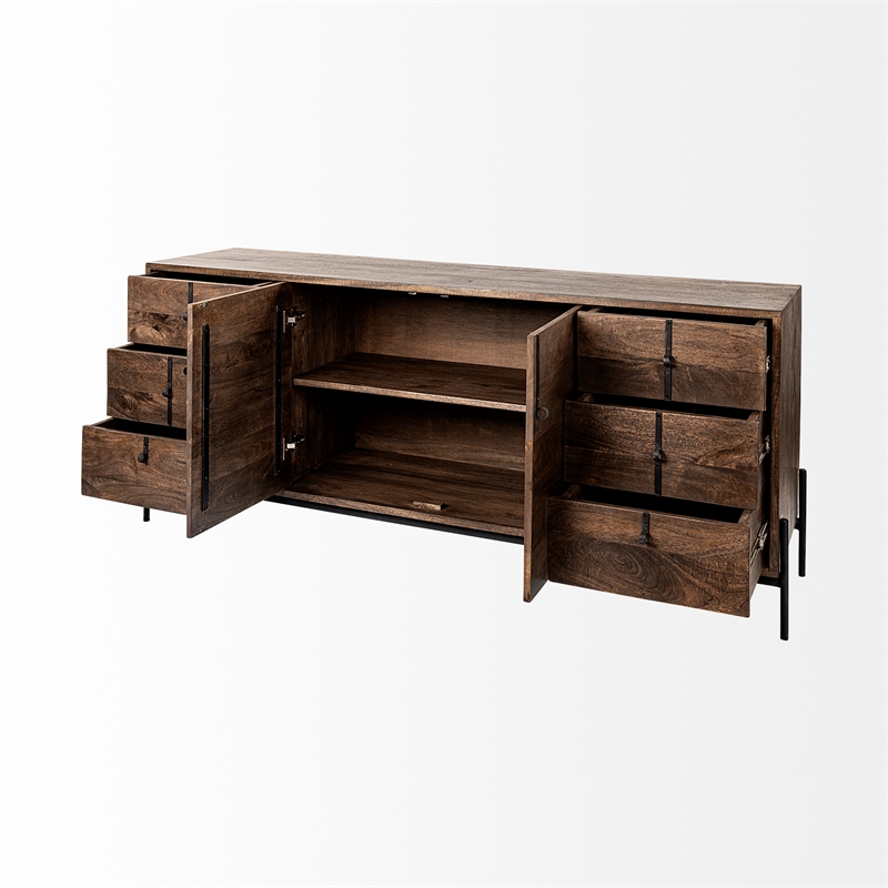 Maklaine Metal Accent Cabinet Sideboard in Brown and Black