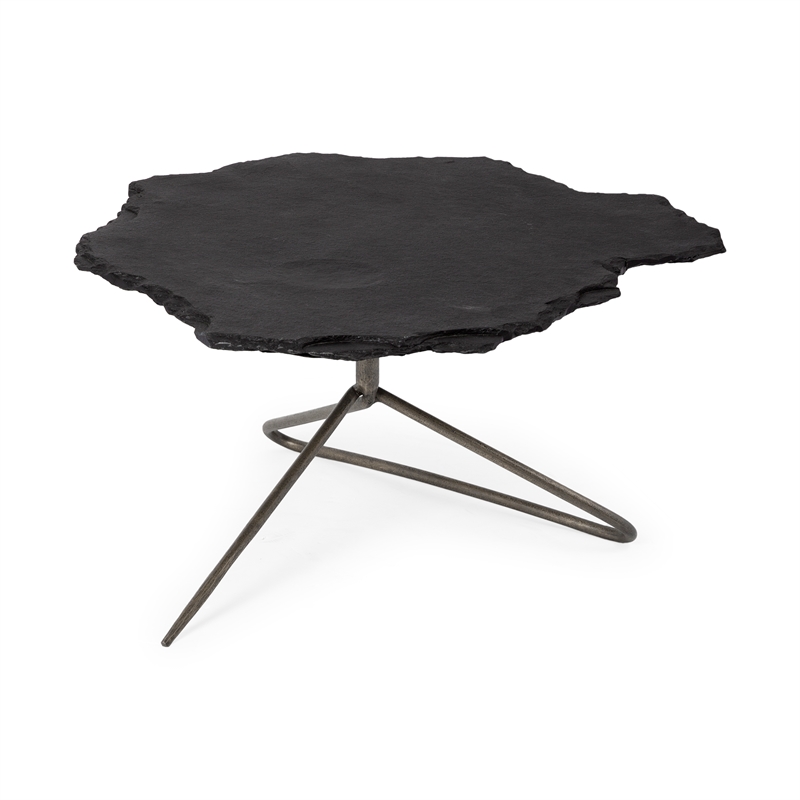 Maklaine Modern Metal Base Coffee Table in Black Slate
