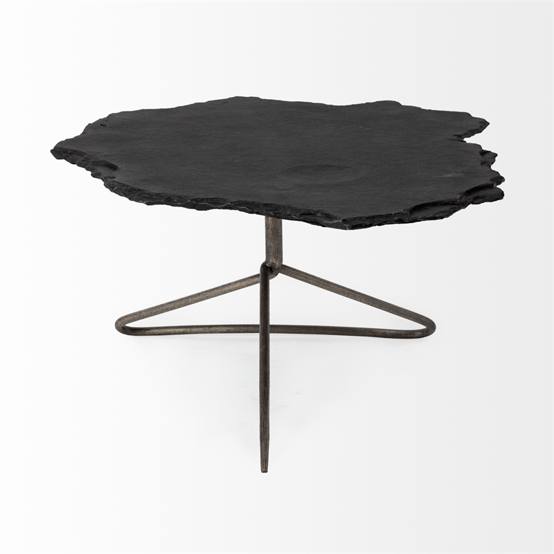 Maklaine Modern Metal Base Coffee Table in Black Slate