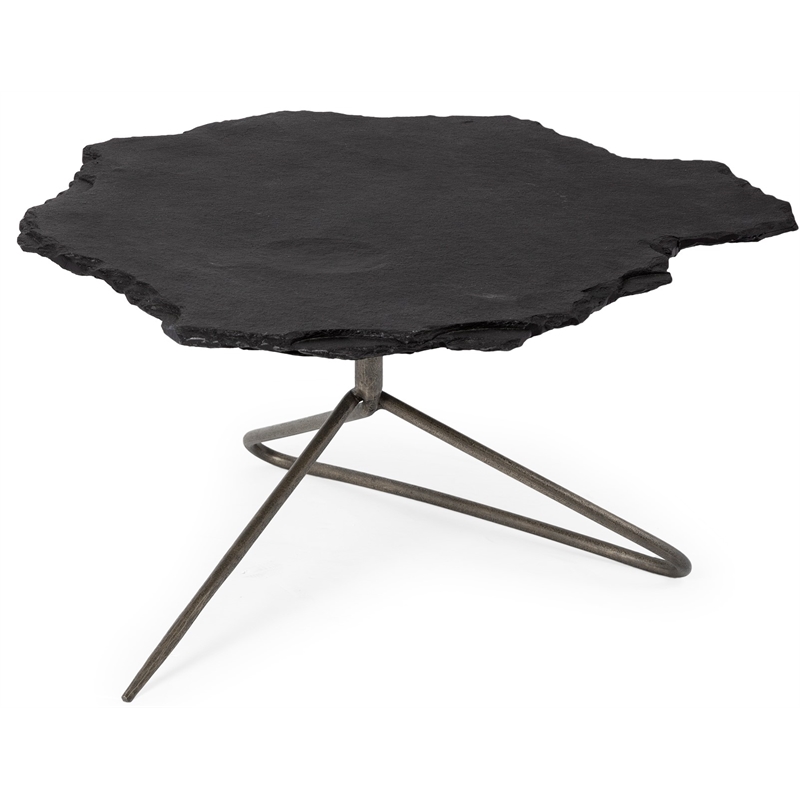 Maklaine Modern Metal Base Coffee Table in Black Slate