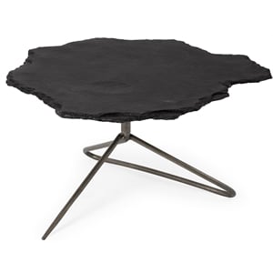 Maklaine Modern Metal Base Coffee Table in Black Slate