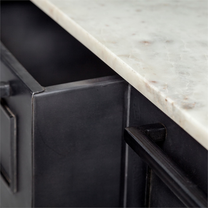 Maklaine 4 Drawer Kitchen Island in Black and White