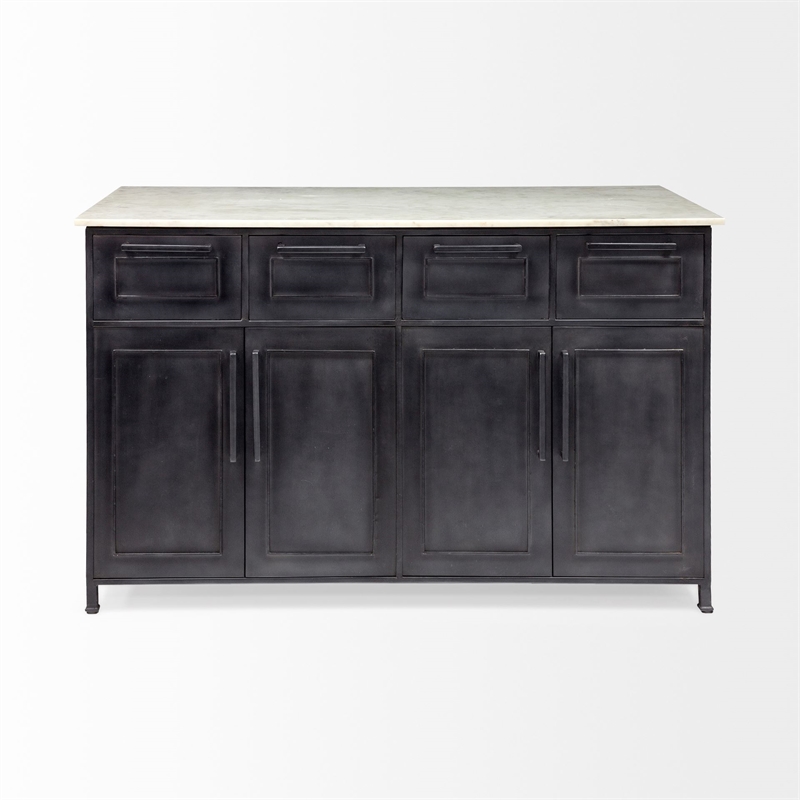 Maklaine 4 Drawer Kitchen Island in Black and White