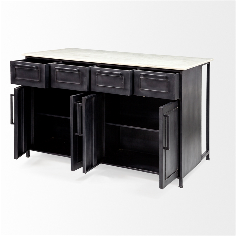 Maklaine 4 Drawer Kitchen Island in Black and White