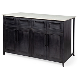 Maklaine 4 Drawer Kitchen Island in Black and White