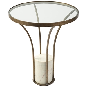 Maklaine 21&quot Round Glass Top Marble Pedestal End Table in White