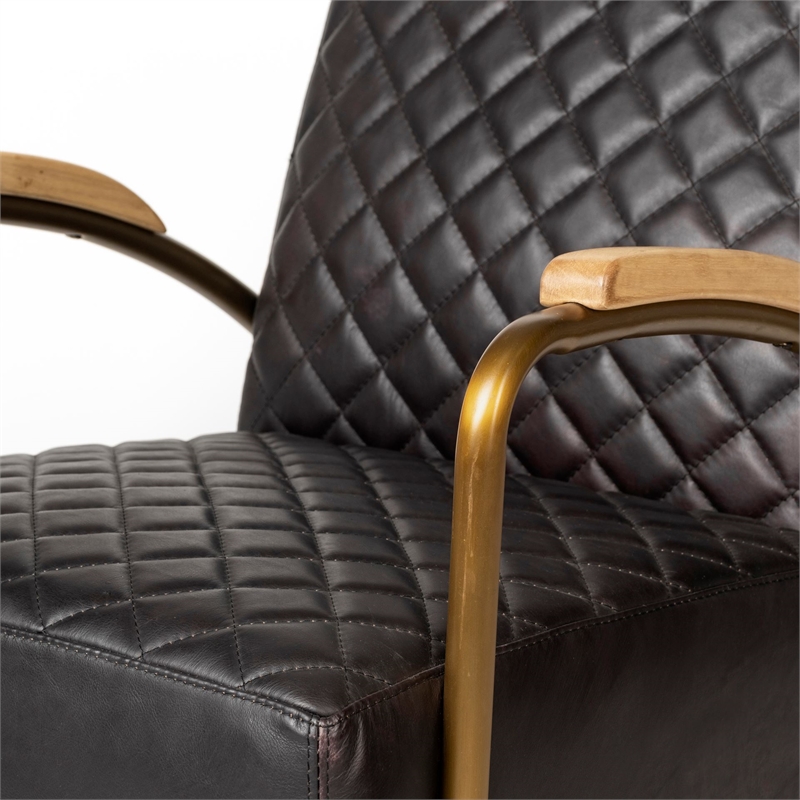 Maklaine Leather Diamond Pattern Accent Chair in Black and Gold