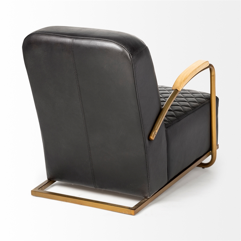 Maklaine Leather Diamond Pattern Accent Chair in Black and Gold