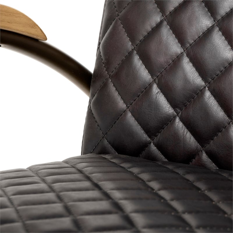 Maklaine Leather Diamond Pattern Accent Chair in Black and Gold
