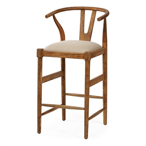 Maklaine 30.25&quotH Wood Frame and Fabric Upholstered Bar Stool Cream/Brown