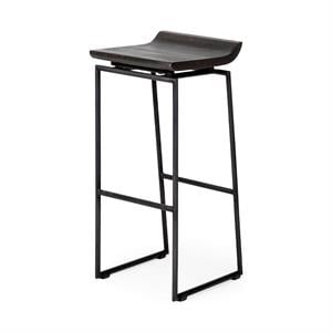 Maklaine 30.25&quot Seat Height Black Wood Seat Black Metal Base Stool
