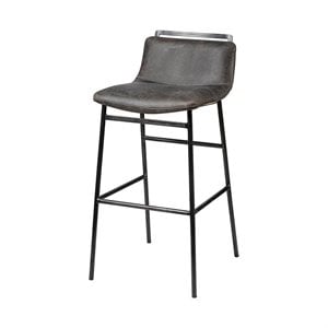 Maklaine 36&quot Total Height Ebony Leather Seat Black Metal Base Stool