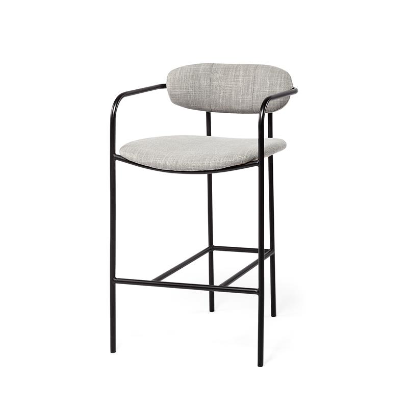 Maklaine Gray Fabric Seat Black Metal Counter Stool