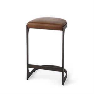 Maklaine 28&quot Medium Brown Leather with Gun Metal Gray Base Stool