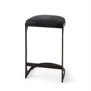 Maklaine 28&quot Black Leather with Gun Metal Gray Metal Base Stool