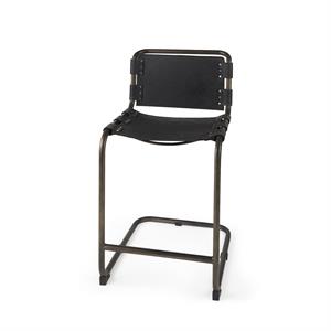 Maklaine 38&quot Black Leather with Gunmetal Gray Frame Stool