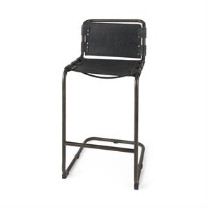 Maklaine 42&quot Black Leather with Gun Metal Gray Frame  Stool