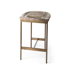Maklaine 26&quot Gray Hair On Leather Hide Stool