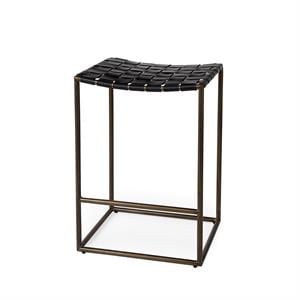 Maklaine 26&quot Black Woven Leather with Metal Frame Stool