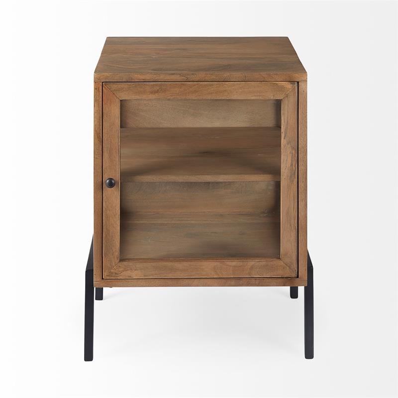 Maklaine End Table in Light Brown Wood with Black Metal Frame