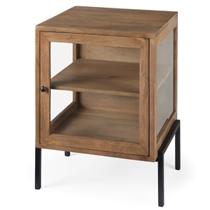 Maklaine End Table in Light Brown Wood with Black Metal Frame