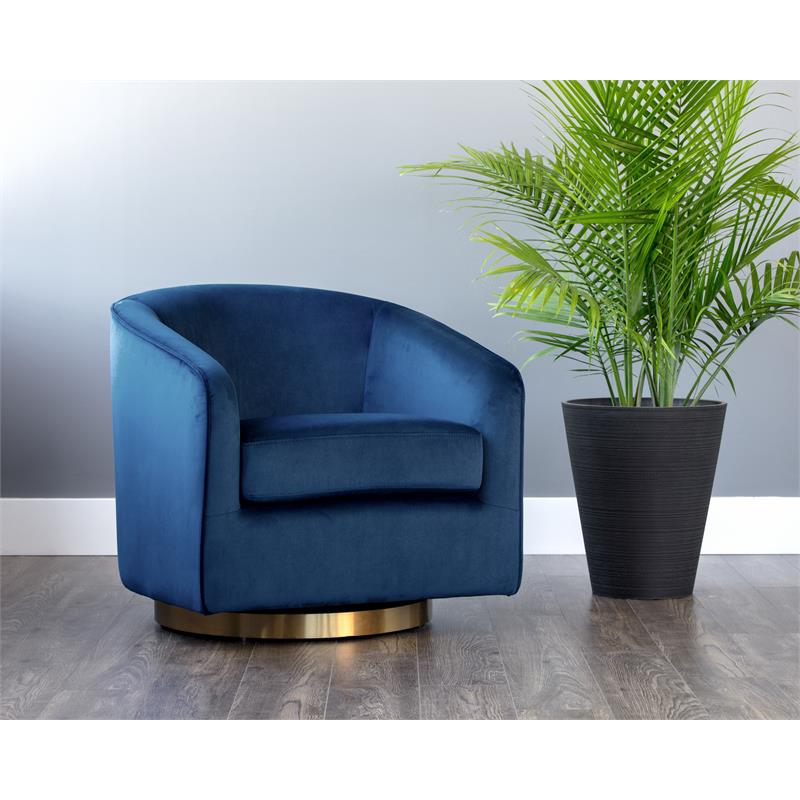 Maklaine Fabric Navy Blue Lounge Chair Oval Swivel 30