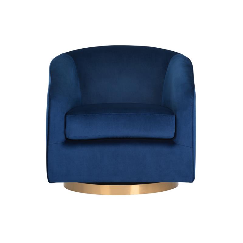 Maklaine Fabric Navy Blue Lounge Chair Oval Swivel 30