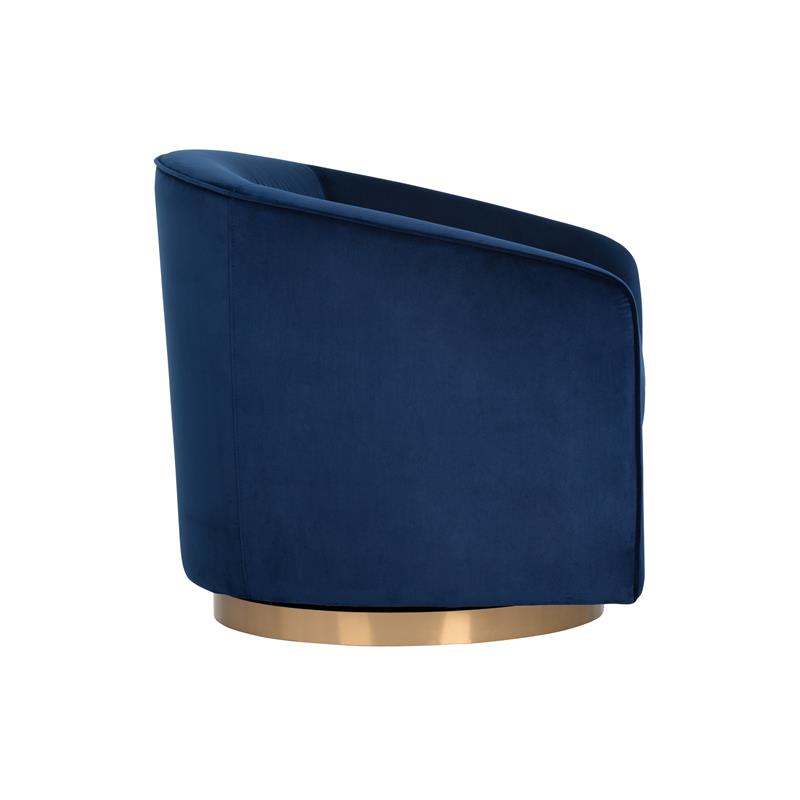 Maklaine Fabric Navy Blue Lounge Chair Oval Swivel 30