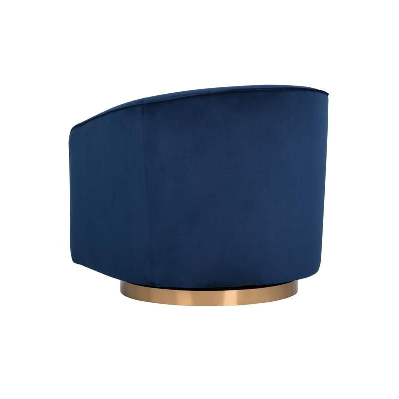 Maklaine Fabric Navy Blue Lounge Chair Oval Swivel 30