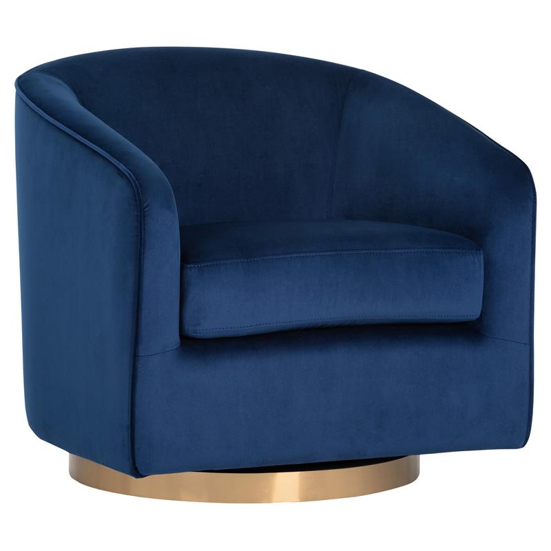 Maklaine Fabric Navy Blue Lounge Chair Oval Swivel 30