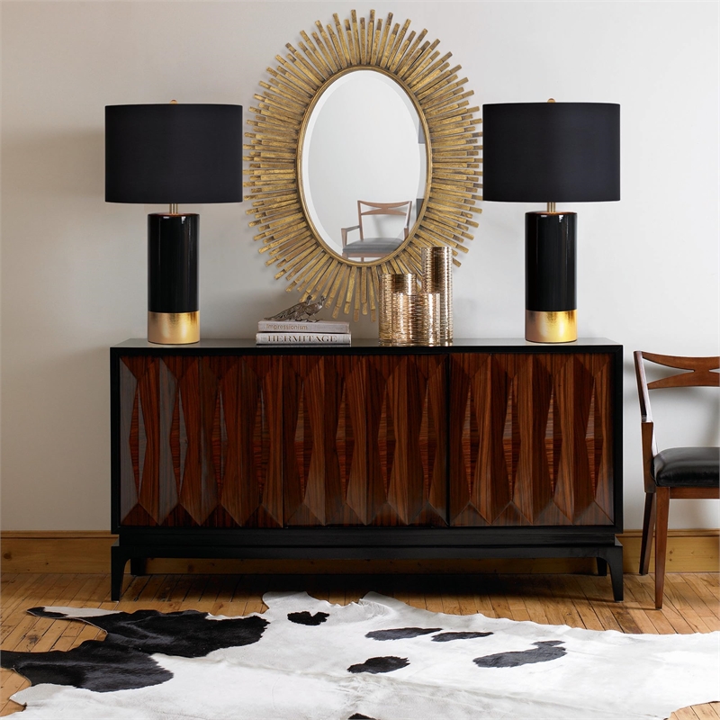 Maklaine Modern Round Ceramic Table Lamp in Black and Gold