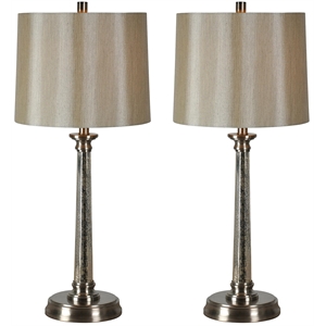 Maklaine Traditional Mercury Glass Table Lamp in Satin Nickel (Set of 2)