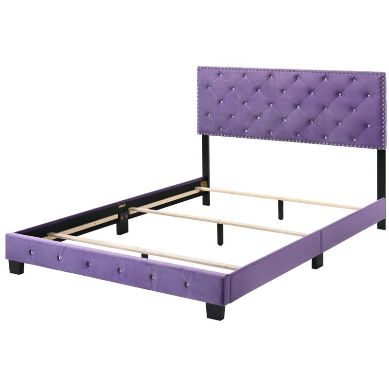 Maklaine Velvet Purple Queen Bed Rectangular Tufted 48