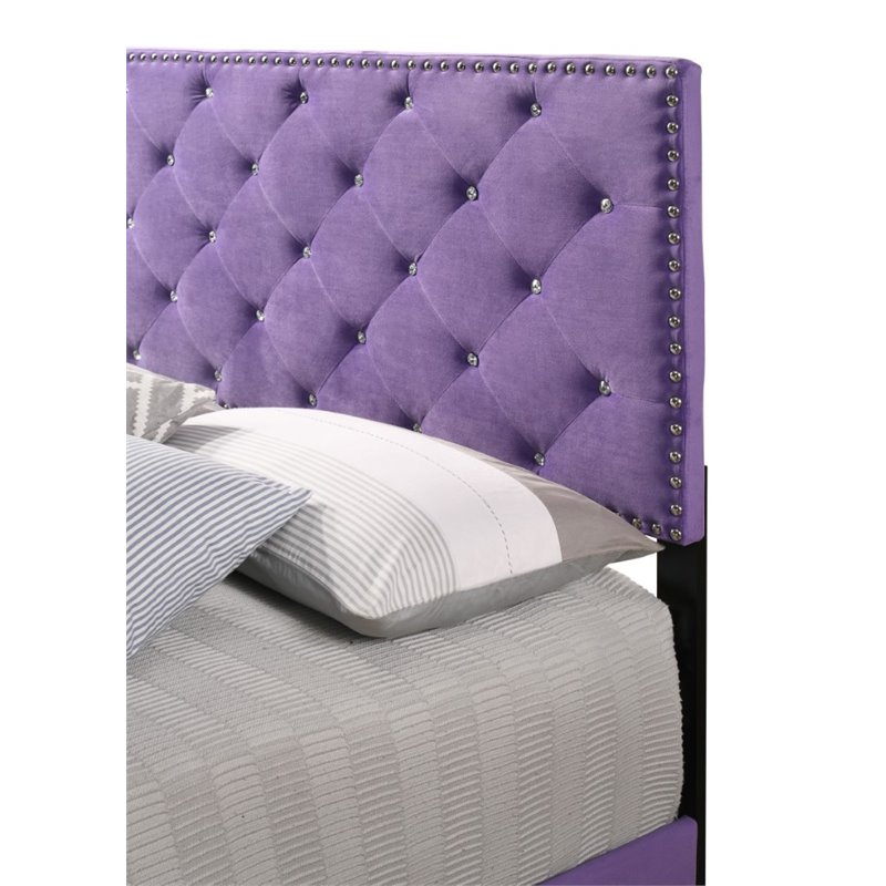 Maklaine Velvet Purple Queen Bed Rectangular Tufted 48
