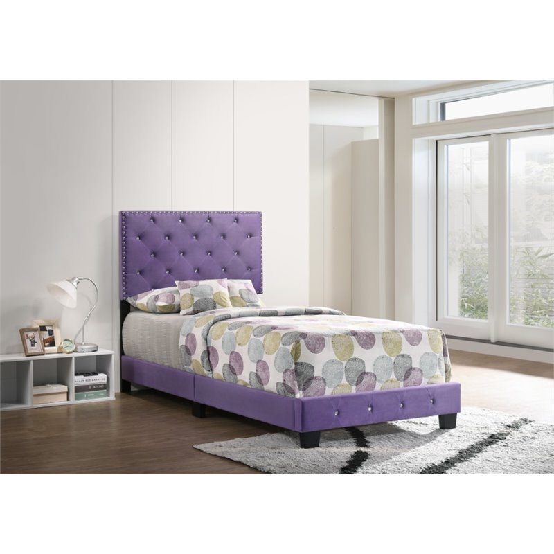 Maklaine Velvet Purple Upholstered Twin Bed Rectangular Tufted 47